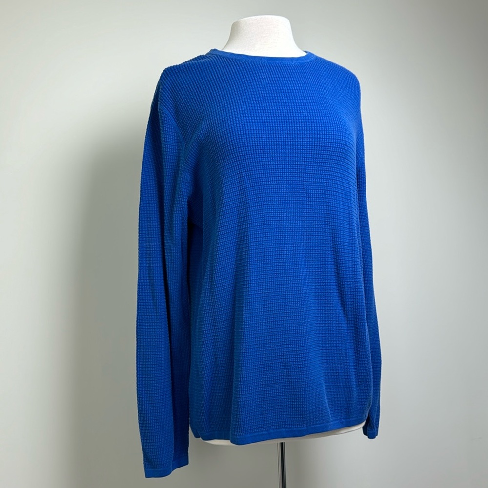 Vince Men’s Cobalt Blue Long Sleeve Thermal Waffle Knit TShirt, L